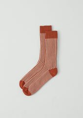 Vertical Stripe Cotton Socks | Brick/Ecru