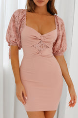 Leila Lace Puff Sleeve Twist Bodice Dress Blush