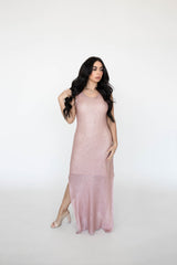 Elara Blush Shimmer Maxi Dress
