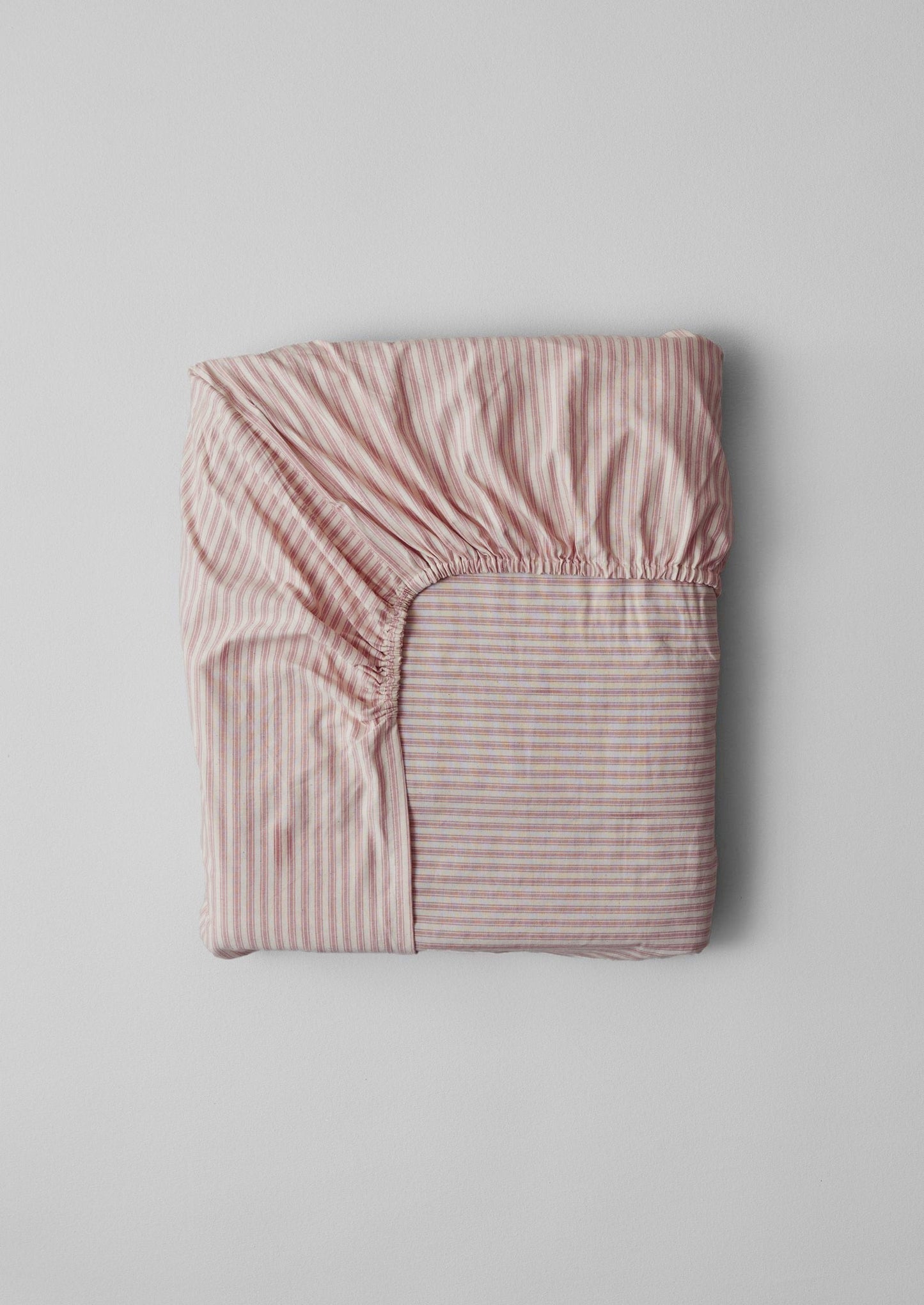Ticking Stripe Cotton Fitted Sheet | Ecru/Rose