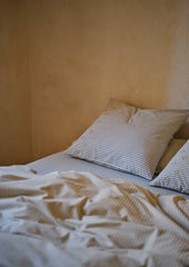 Ticking Stripe Cotton Embroidered Square Pillowcase | Ecru/Graphite