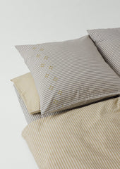 Ticking Stripe Cotton Embroidered Square Pillowcase | Ecru/Graphite