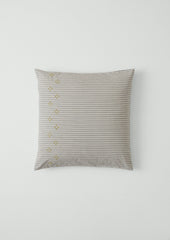 Ticking Stripe Cotton Embroidered Square Pillowcase | Ecru/Graphite
