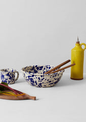Splatter Enamel Salad Bowl | Cream/Blue