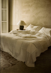 Tea Towel Check Patchwork Bedspread | Ecru/Multi