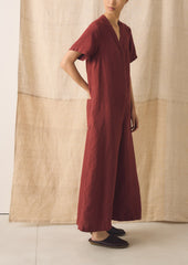 V Neck Garment Dyed Linen Jumpsuit | Tomato Red