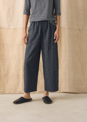 Stripe Linen Cotton Barrel Leg Trousers | Shadow Blue/Black