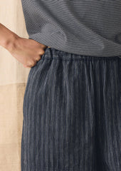 Stripe Linen Cotton Barrel Leg Trousers | Shadow Blue/Black