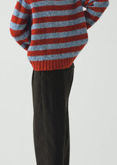 Stripe Donegal Wool Crew Neck Sweater | Red/Blue