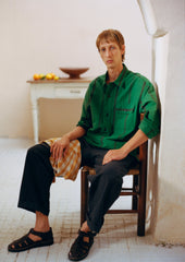 Tea Towel Stripe Cotton Linen Shirt | Sea Green
