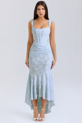 Livette - Sky Blue Floral Pattern Midi Dress