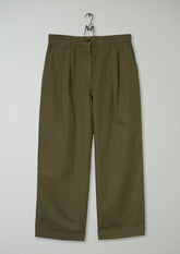 Reworn Cotton Linen Twill Trousers Size 14 (1028) | Olive Leaf