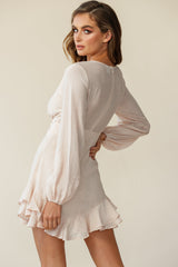 Maddox Long Sleeve Layered Ruffle Hem Dress Beige