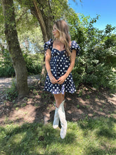 Rachel Navy Polka Dot Puff Sleeve Mini Dress