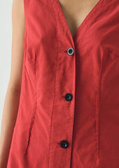 V Neck Cotton Linen Poplin Dress | Goji Berry