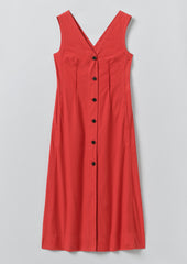 V Neck Cotton Linen Poplin Dress | Goji Berry