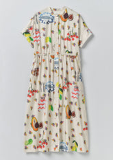 Table Setting Print Cotton Dress | Ecru Multi