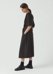 Tie Waist Cotton Twill Dress | Slate