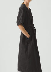 Tie Waist Cotton Twill Dress | Slate