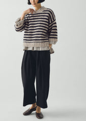 Stripe Donegal Short Sleeve Sweater | Soft Black/Oatmeal