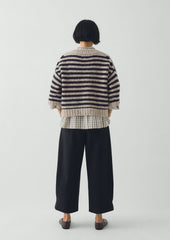 Stripe Donegal Short Sleeve Sweater | Soft Black/Oatmeal