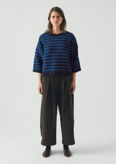 Stripe Donegal Short Sleeve Sweater | Midnight/Neptune Blue