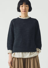 Textured Rib Linen Cotton Sweater | Dark Navy