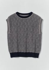 Wavy Stripe Knitted Wool Cotton Top | Navy/Parchment
