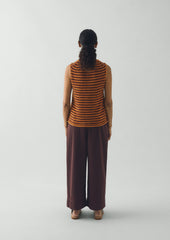 Stripe Linen Cotton Knitted Vest | Beetroot/Butterscotch
