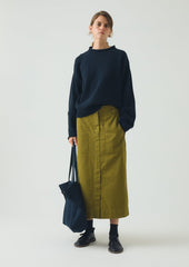 Straight Cotton Twill Skirt | Warm Olive