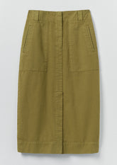 Straight Cotton Twill Skirt | Warm Olive