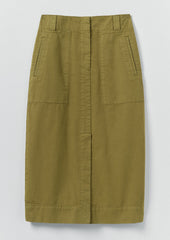 Straight Cotton Twill Skirt | Warm Olive