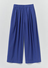 Pleated Pull On Cotton Poplin Trousers | Carmine Blue