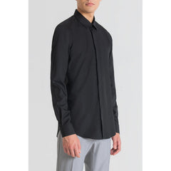 Image 3 : Détail col classique et boutonnage discret chemise noire Antony Morato homme — Delvale