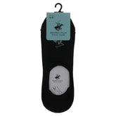 Image 1 : Pack de chaussettes invisibles Beverly Hills Polo Club homme coloris noir, étiquette taille 43-46 visible, présentation face avant sur fond blanc — Delvale