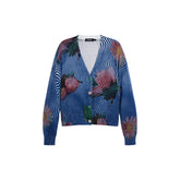 Image 1 : Cardigan Desigual femme bleu à motif floral avec manches longues et fermeture boutons — Delvale