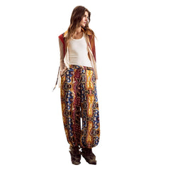 Image 1 : Pantalon Desigual femme moutarde à motifs colorés avec ceinture et poches frontales — Delvale