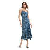 Image 1 : Robe Desigual femme bleu azur à motif floral, sans manches avec col carré — Delvale