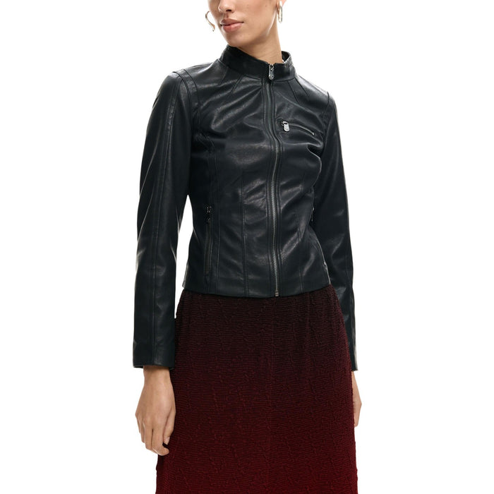 Image 1 : Veste Desigual femme noire en polyuréthane avec col montant et fermeture éclair — Delvale