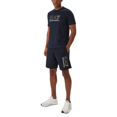 Image 2 : Vue détail du pantalon Ea7 homme bleu marine en coton avec système de lacets — Delvale