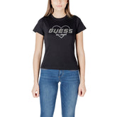 Image 1 : T-shirt Guess Active femme noir avec logo strass et cœur Los Angeles argenté — delvale