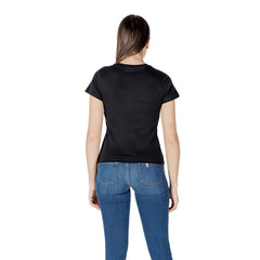 Image 2 : Détail du logo Guess en strass scintillants sur t-shirt noir femme — delvale