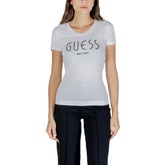 Image 1 : T-shirt Guess femme blanc avec impression logo en coton, coupe moderne — delvale