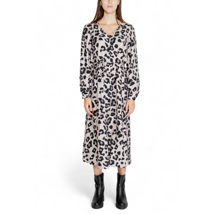 Image 1 : Robe Jacqueline De Yong gris motif léopard manches longues col V — delvale