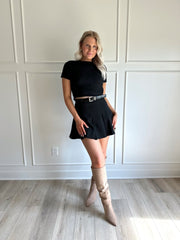 Maci Black Tailored Pleated Mini Skirt