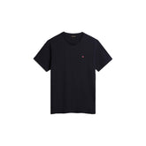 Image 1 : T-shirt Napapijri homme col rond bleu marine, logo brodé poitrine, vue de face sur fond blanc — Delvale