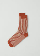 Stripe Cotton Socks | Brick/Ecru