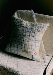 Tea Towel Check Patchwork Cushion Cover | Ecru/Multi
