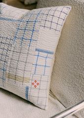 Tea Towel Check Patchwork Cushion Cover | Ecru/Multi