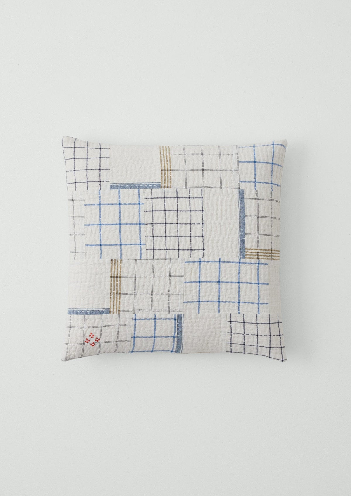 Tea Towel Check Patchwork Cushion Cover | Ecru/Multi